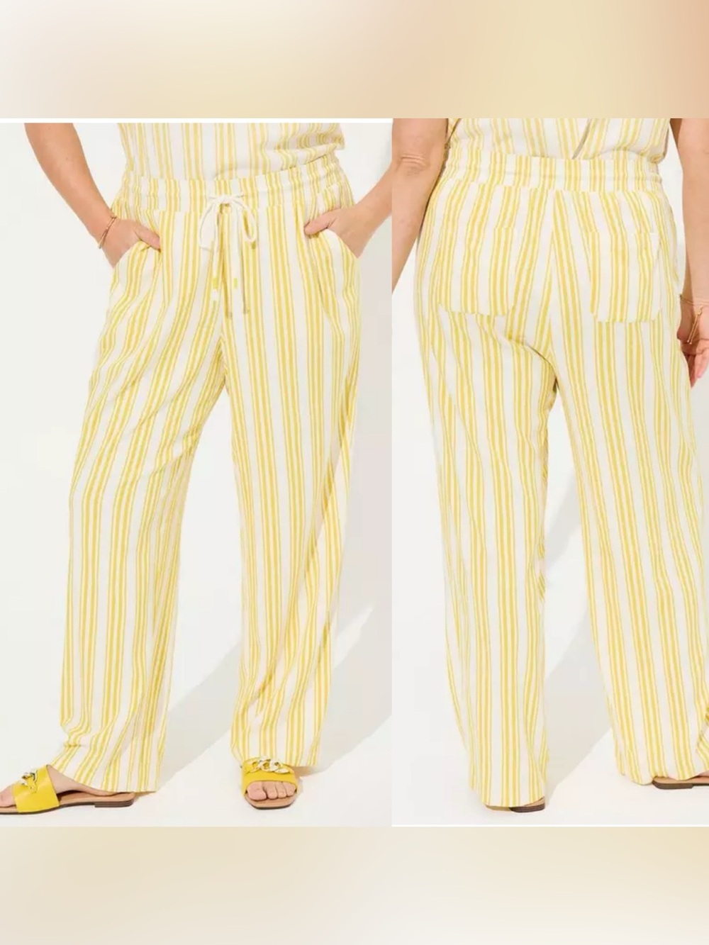 Torrid Wide-Leg Linen Drawstring Pants in Yellow Stripe